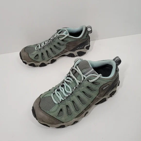 Oboz Sawtooth Low Teal Blue Gray Mesh Leather Waterproof Hiking Boot Shoe Sz 7.5 - Picture 3 of 6